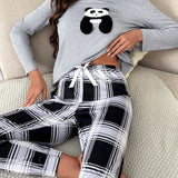 Conjunto de pijama CamiConjuntoa con estampado de panda & Pantalones con estampado de cuadros