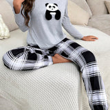 Conjunto de pijama CamiConjuntoa con estampado de panda & Pantalones con estampado de cuadros