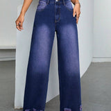 EZwear Jeans anchos con dobladillo con flecos rasgados