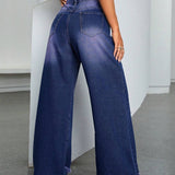 EZwear Jeans anchos con dobladillo con flecos rasgados