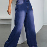 EZwear Jeans anchos con dobladillo con flecos rasgados