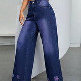 EZwear Jeans anchos con dobladillo con flecos rasgados