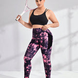 Yoga Floral Leggings deportivos de tie dye ancho con bolsillo de movil lateral de cintura ancha
