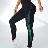 Leggings deportivos con estampado geometrico de cintura ancha