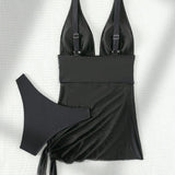 Swim Tankini veraniego liso con pliegues para playa