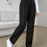 EZwear Pantalones De Pierna Recta Con Cintura Alta