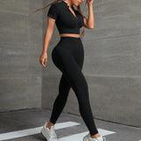 Sport Studio Leggings con camiseta deportiva inconsutil con cremallera