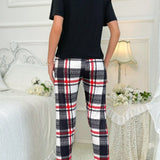 Navidad Conjunto de pijama Camiseta unicolor & Pantalones con estampado de cuadros