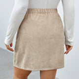 Frenchy Plus Button Front Corduroy Skirt