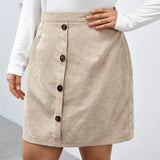 Frenchy Plus Button Front Corduroy Skirt