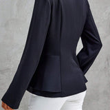 Clasi Blazer Liso De Boton Sencillo Para Mujer (bufanda & Cinturon No Incluidos)