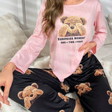 Conjunto De pijama con estampado de oso y eslogan