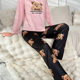 Set De pijama con estampado de oso y eslogan