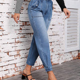 LUNE Pantalones Jeans De Mujer Con Bolsillos Grandes Y Punos Elasticos