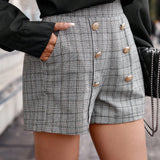 Clasi Shorts con estampado de cuadros de doble botonadura