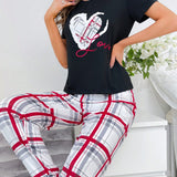 Conjunto De pijama con estampado de corazones y cuadros