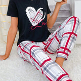 Set De pijama con estampado de corazones y cuadros