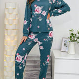 Conjunto de pijama CamiConjuntoa de hombros caidos con estampado floral con pantalones