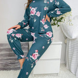 Conjunto de pijama CamiConjuntoa de hombros caidos con estampado floral con pantalones