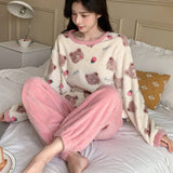 DAZY Conjunto de pijama con patron de oso de hombros caidos de franela