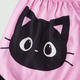 ROMWE Kawaii Shorts de dormir con estampado de dibujos animados unido en contraste