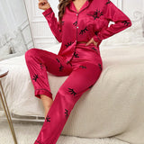 Conjunto de pijama con estampado de pestana ribete en contraste de Satin