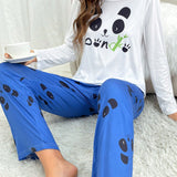 Conjunto de pijama con estampado de panda y letra