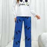 Conjunto de pijama con estampado de panda y letra