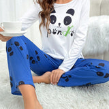 Conjunto de pijama con estampado de panda y letra