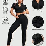 Sport Studio Leggings con camiseta deportiva inconsutil con cremallera