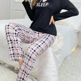 Conjunto De pijama CamiConjuntoa con estampado de letra & Pantalones de cuadros