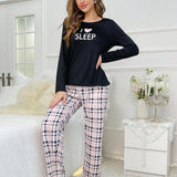 Conjunto De pijama CamiConjuntoa con estampado de letra & Pantalones de cuadros