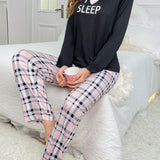 Conjunto De pijama CamiConjuntoa con estampado de letra & Pantalones de cuadros