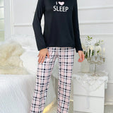 Conjunto De pijama CamiConjuntoa con estampado de letra & Pantalones de cuadros