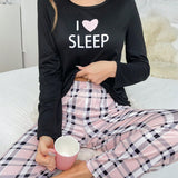 Conjunto De pijama CamiConjuntoa con estampado de letra & Pantalones de cuadros