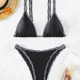 Swim Conjunto de bikini de triangulo con ribete de contraste para la playa de verano