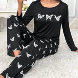 Conjunto de pijama pantalones con camiConjuntoa con estampado de mariposa