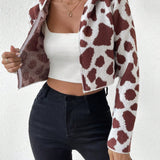 EZwear Cardigan crop con patron de vaca con cremallera