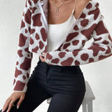 EZwear Cardigan crop con patron de vaca con cremallera