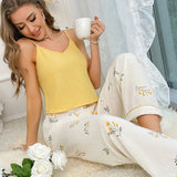 Set De pijama con pantalones y top de tirantes con estampado floral
