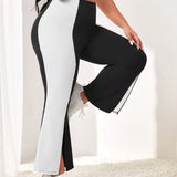 Yoga Futuristic Talla grande Pantalones deportivos de color combinado bajo con abertura