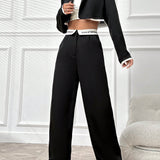 EZwear unicolor Blazer crop & Pantalones de pierna ancha