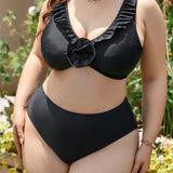 Swim Vcay Conjunto de bikini de cintura alta con ribete de volantes para tallas grandes