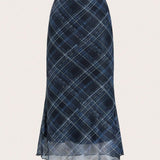 EZwear Women's Plus Size Checkered Skirt
