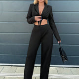 SXY Blazer crop de cintura con abertura con pantalones