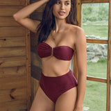 Swim Chicsea Conjunto de bikini con bandeau solido y cintura alta