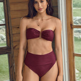 Swim Chicsea Conjunto de bikini con bandeau solido y cintura alta