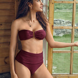 Swim Chicsea Conjunto de bikini con bandeau solido y cintura alta