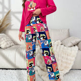 Conjunto de pijama pantalones con camiConjuntoa con estampado de dibujos animados