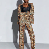 BIZwear Pantalones con blazer con estampado de leopardo de cuello con solapa